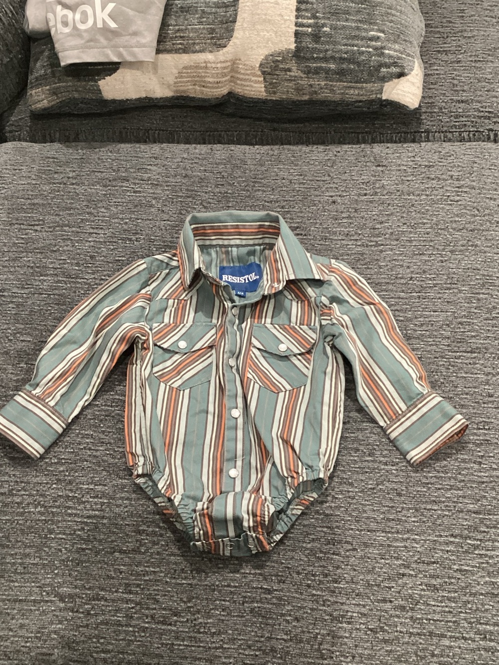 Resistol Striped Long-Sleeve Baby Onesie in Sage Green size 6 m